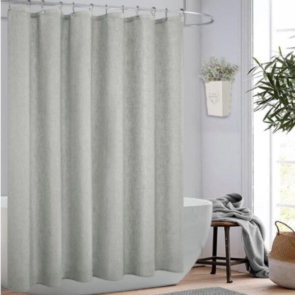 Gray Shower Curtain 71 x 72 with Silver Hooks Linen Look Minimalist Farmhouse - Picture 11 of 11